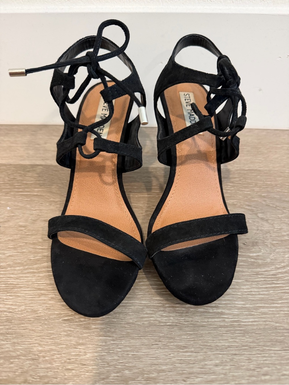Steve Madden Black Suede Lace-Up Heeled Sandals